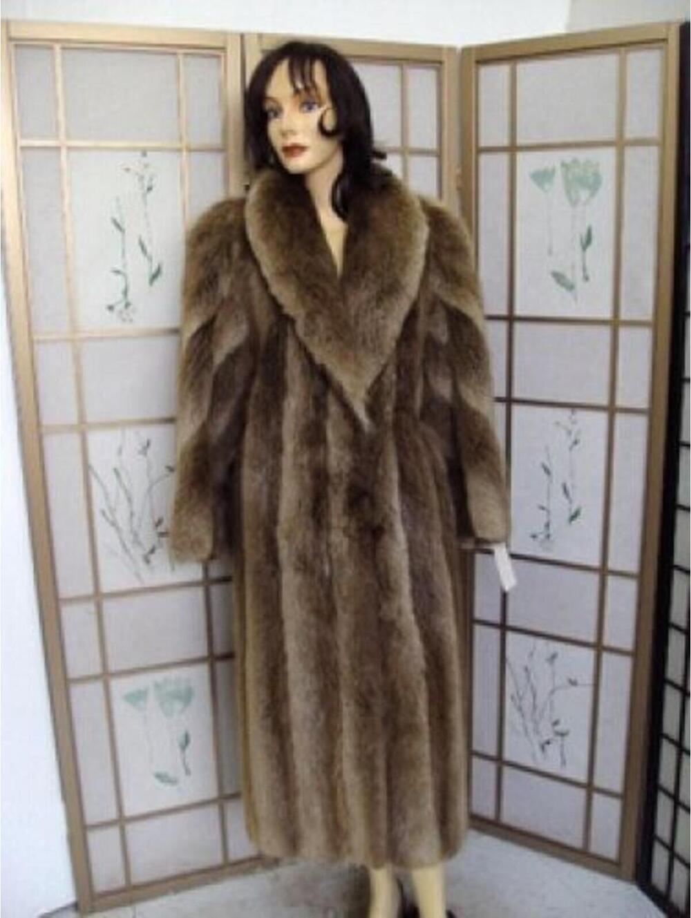 MINT LONG HAIRED BEAVER FUR COAT WOMEN SZ 6-8